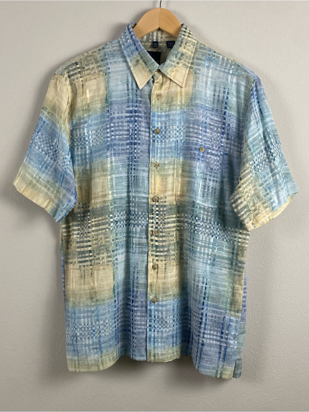 Haupt Abstract Patterned Short Sleeve Button Front Shirt | Blue/Yellow/Green